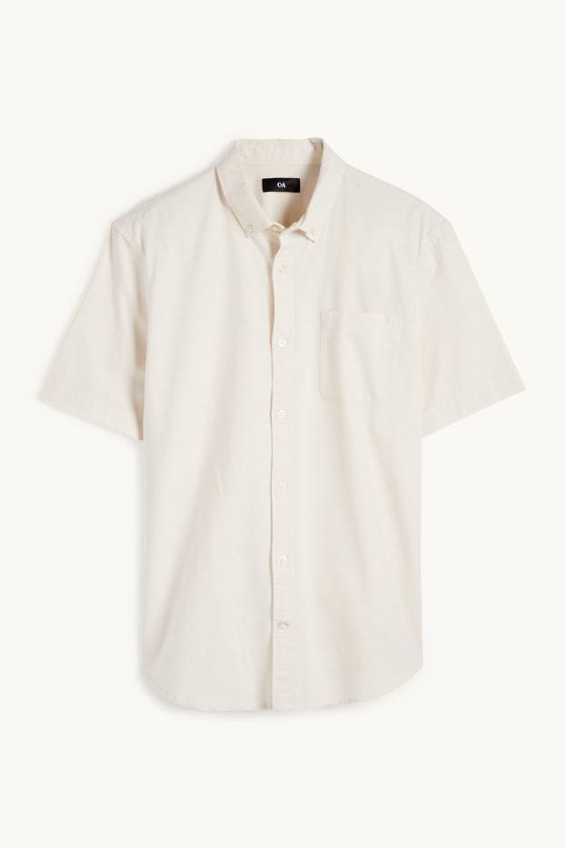 Pánské - Košile - regular fit - button-down - světle béžová