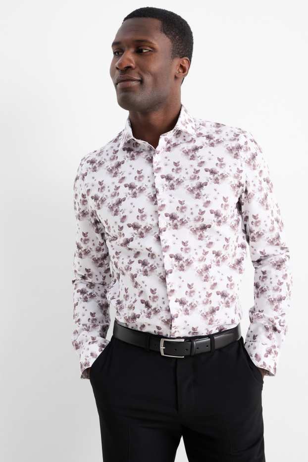 Hombre - Camisa de oficina - slim fit - cutaway - estampada - blanco