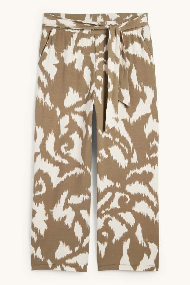 Femmes - Pantalon en jersey - high waist - wide leg - à motif - vert / beige