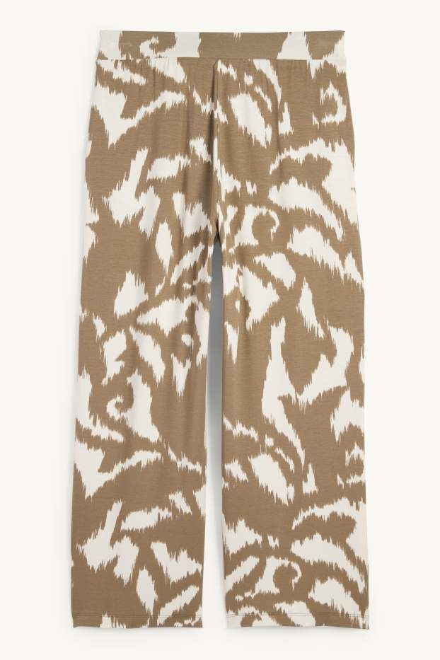 Femmes - Pantalon en jersey - high waist - wide leg - à motif - vert / beige