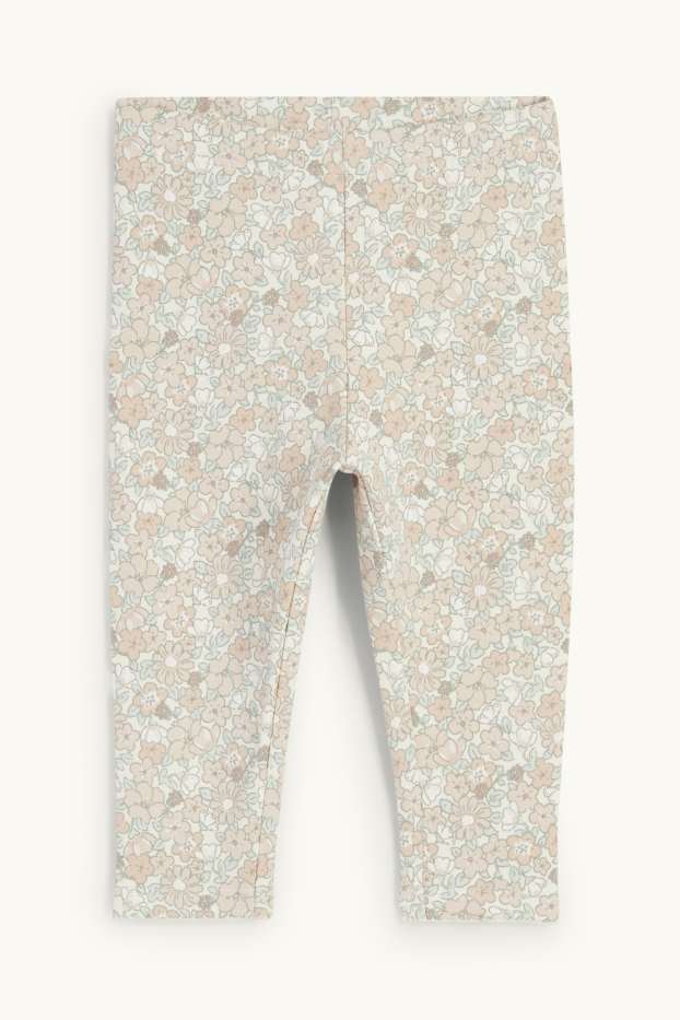 Bebés niñas - Florecitas - leggings térmicos para bebé - blanco roto