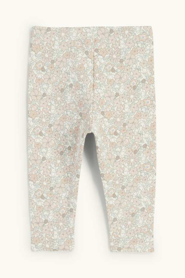 Bebés niñas - Florecitas - leggings térmicos para bebé - blanco roto