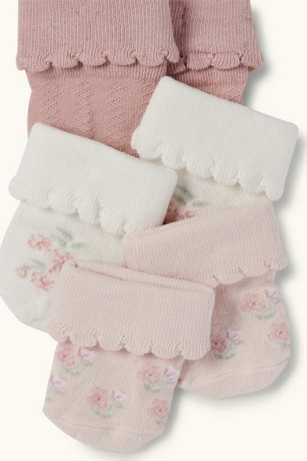 Baby Girls - Multipack of 3 - floral - newborn socks - rose