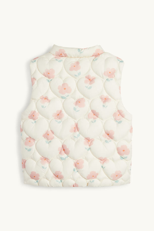 Baby Girls - Flowers and hearts - baby quilted gilet - water-repellent - creme