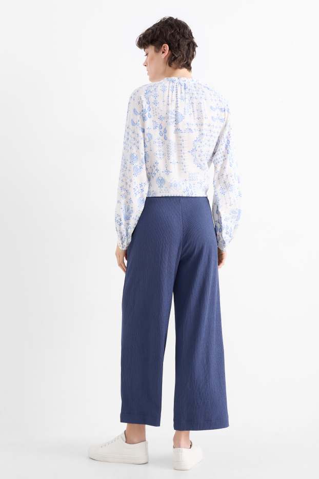 Mujer - Pantalón básico de jersey - mid waist - wide leg - con textura - azul oscuro