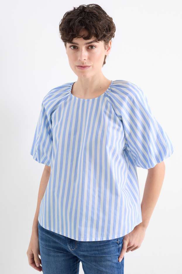 Damen - Bluse - gestreift - hellblau