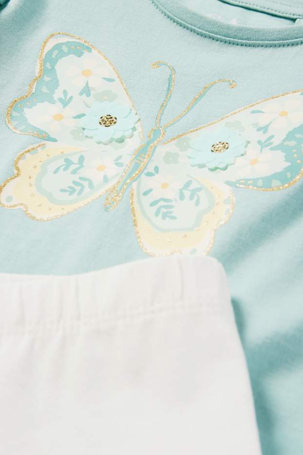 Enfants filles - Papillon - ensemble - robe, leggings et sac - 3 pièces - turquoise