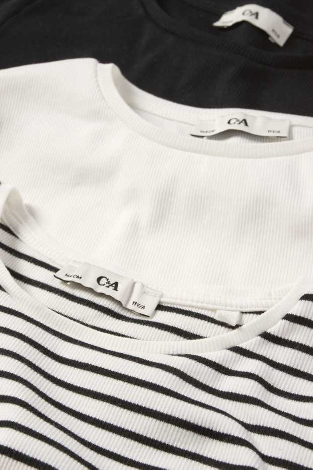 Enfants filles - Lot de 3 - T-shirts - côtelés - noir / blanc