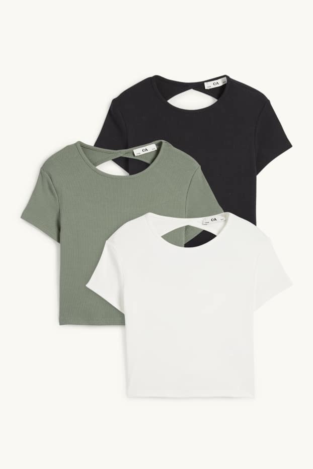 Copii - Fete - Multipack 3 buc. - tricou cu mânecă scurtă - reiat - alb