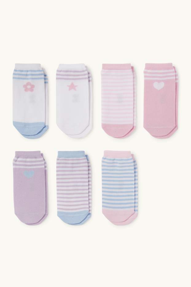 Bambine - Confezione da 7 - cuori, stella e fiore - calze con motivo - porpora