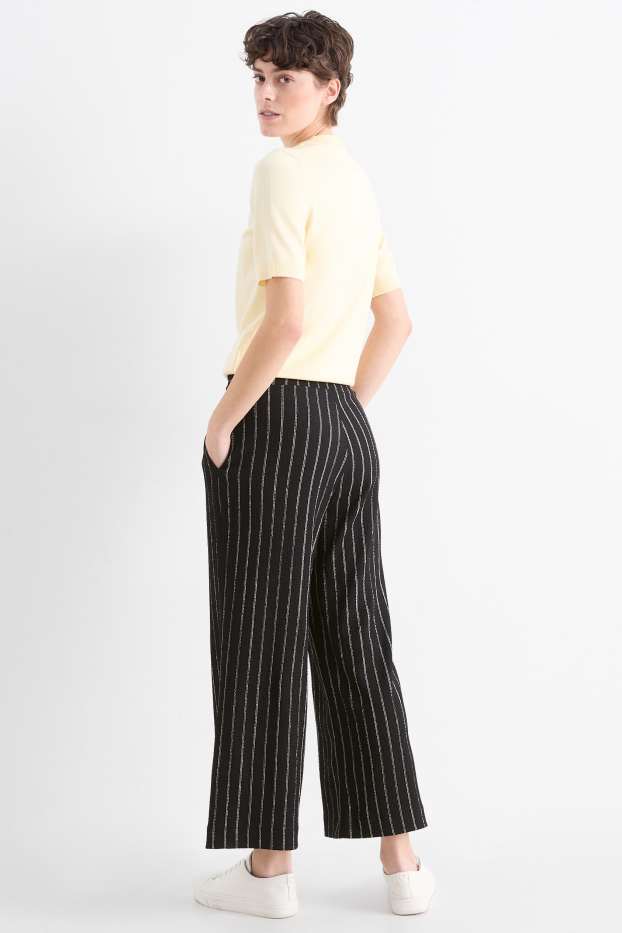 Women - Jersey trousers - mid-rise waist - wide leg - striped - textures - black