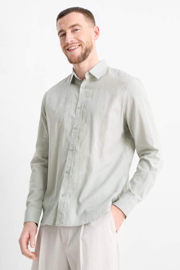 Hommes - Chemise - regular fit - col kent - lin mélangé - vert clair