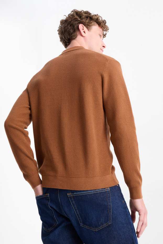 Men - Cardigan - textured - brown