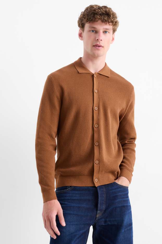 Men - Cardigan - textured - brown
