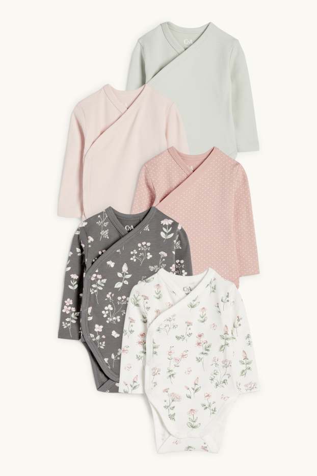 Baby Girls - Multipack of 5 - floral - wrapover baby bodysuit - rose