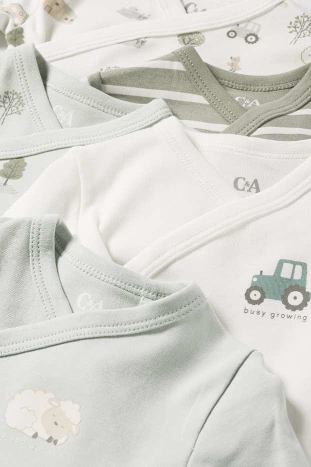Baby Boys - Multipack of 5 - farmyard - wrapover baby bodysuit - mint green