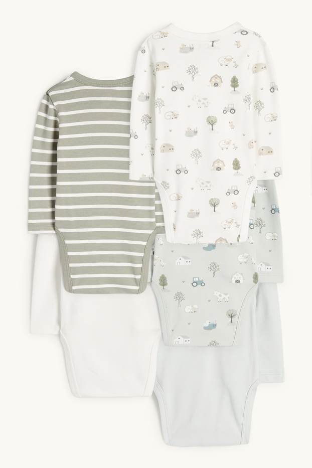 Baby Boys - Multipack of 5 - farmyard - wrapover baby bodysuit - mint green