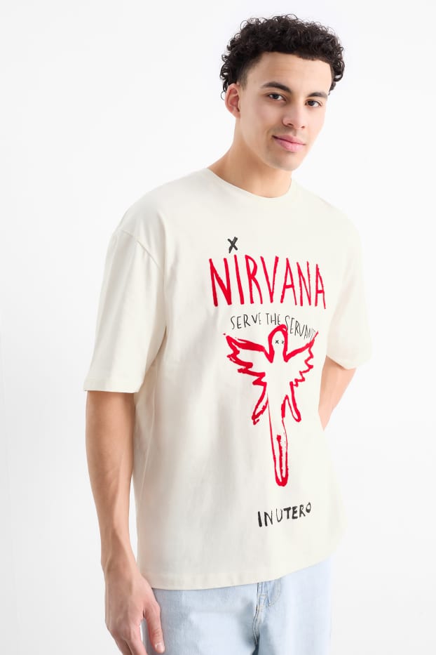 Heren - T-shirt - oversized - Nirvana - crème wit