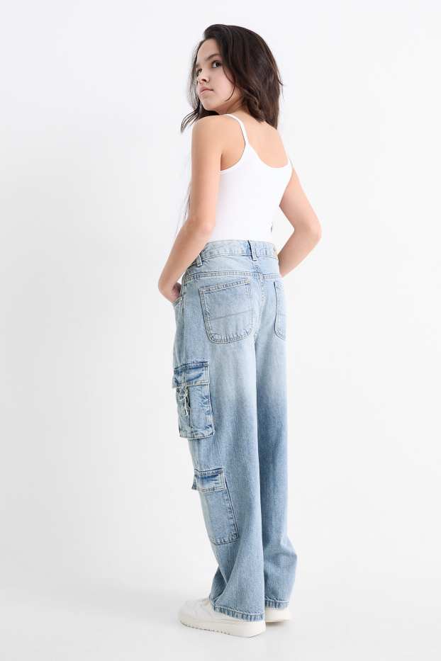 Kinder Mädchen - Cargo Jeans - helljeansblau