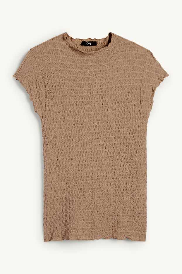Femmes - T-shirt - texturé - taupe