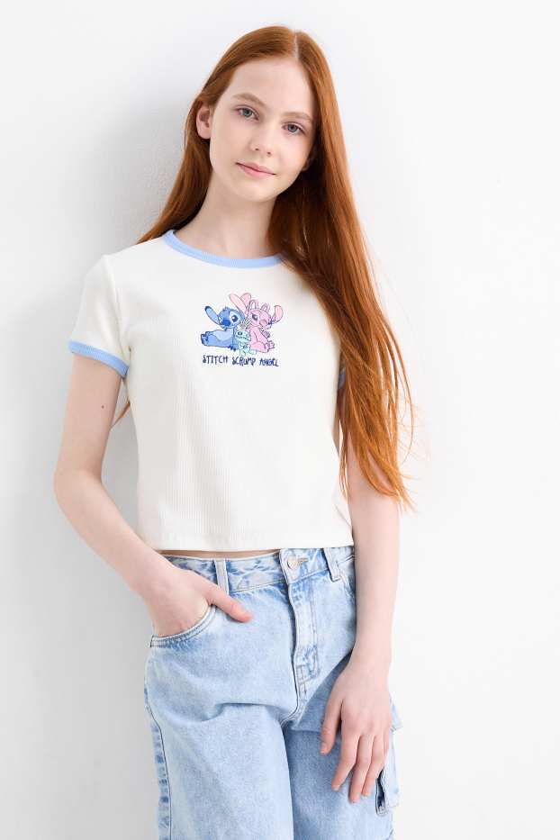 Enfants filles - Lot de 2 - Lilo et Stitch - T-shirt - côtelé - bleu / crème