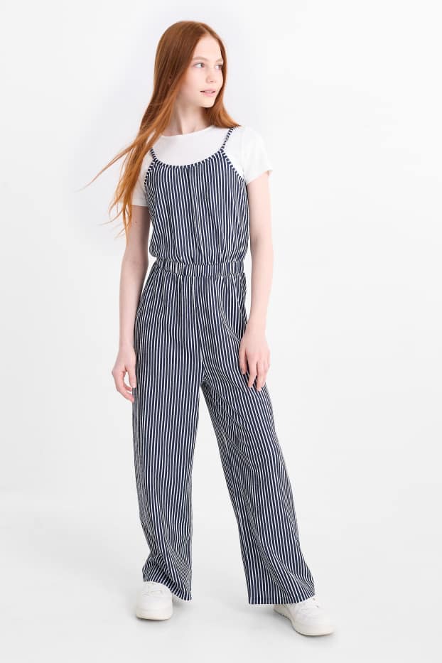 Kinder Mädchen - Set - Kurzarmshirt und Jumpsuit - 2 teilig - dunkelblau