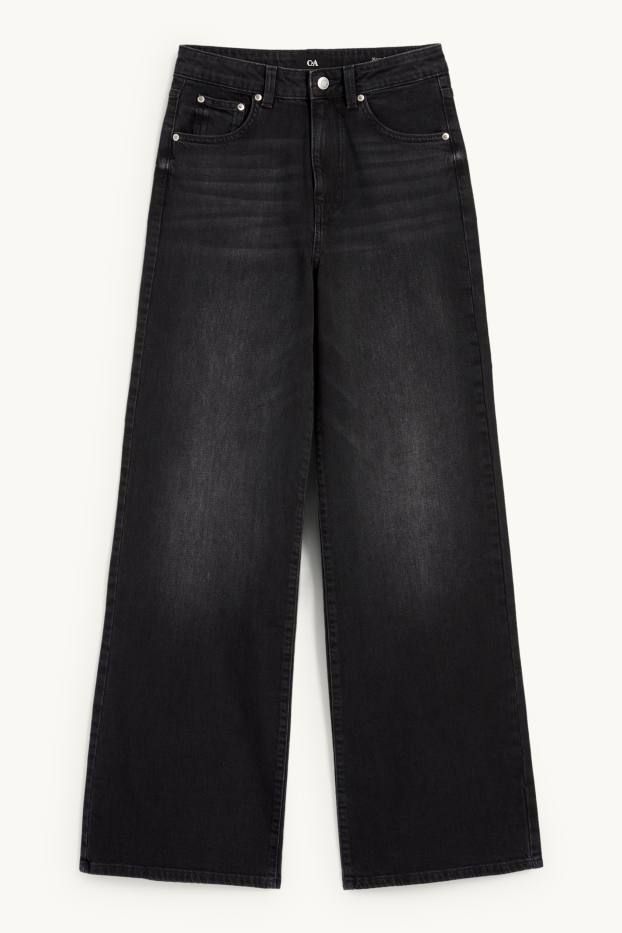 Femmes - Wide leg jean - high waist - jean gris foncé