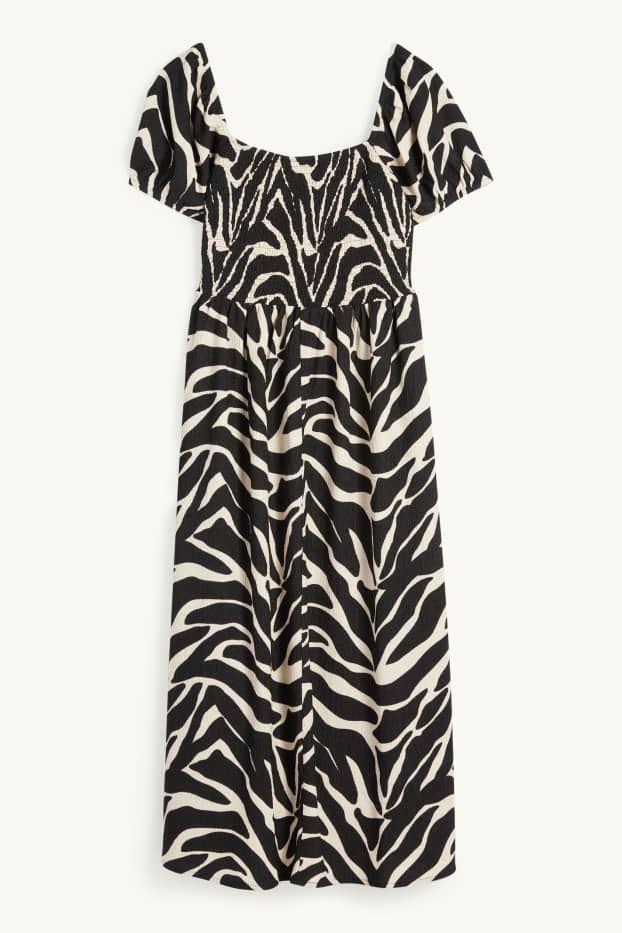 Dona - Vestit fit & flare - estampat - punt de niu d'abella - negre/beix
