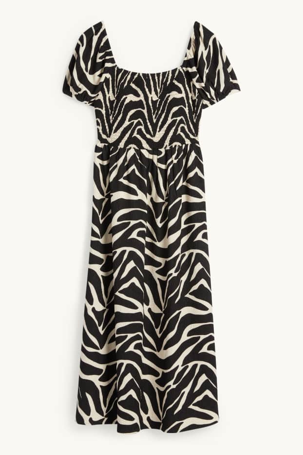 Dona - Vestit fit & flare - estampat - punt de niu d'abella - negre/beix