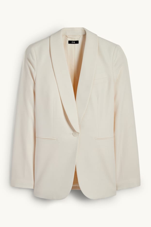 Women - Long blazer - regular fit - textured - cremewhite
