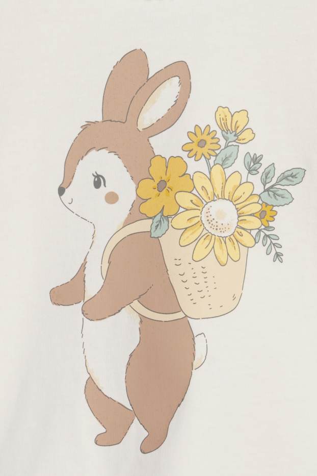 Baby Girls - Multipack of 3 - flowers and bunny rabbit - baby short sleeve T-shirt - mint green