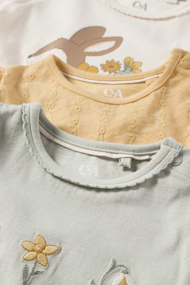 Baby Girls - Multipack of 3 - flowers and bunny rabbit - baby short sleeve T-shirt - mint green