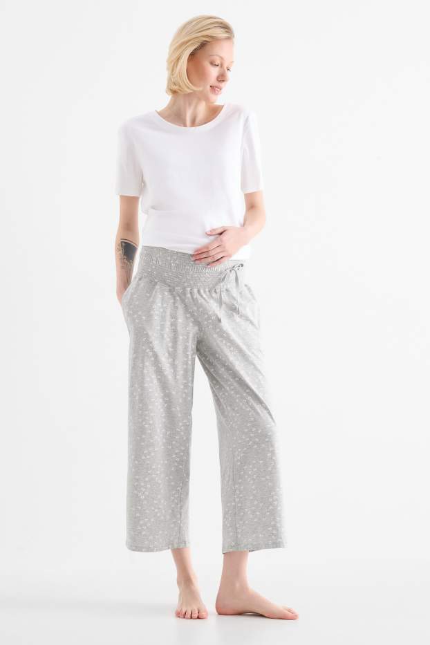 Damen - Umstands-Pyjamahose - gemustert - hellgrau