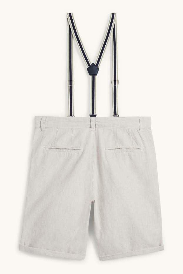 Kinder Jungen - Bermudas mit Hosenträgern und Leinen-Anteil - hellbeige