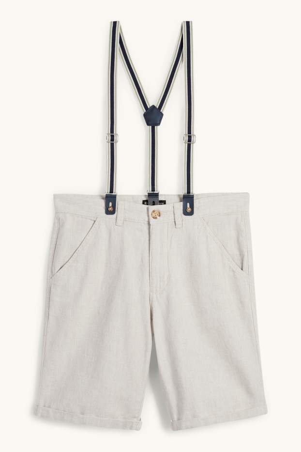 Kinder Jungen - Bermudas mit Hosenträgern und Leinen-Anteil - hellbeige