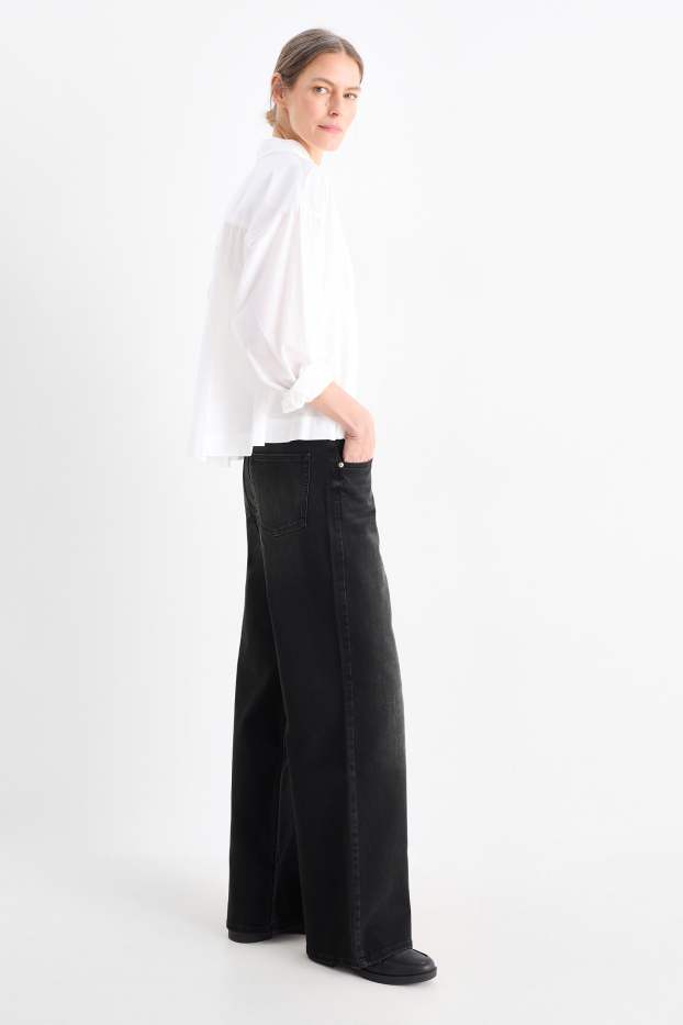 Femmes - Wide leg jean - high waist - jean gris foncé