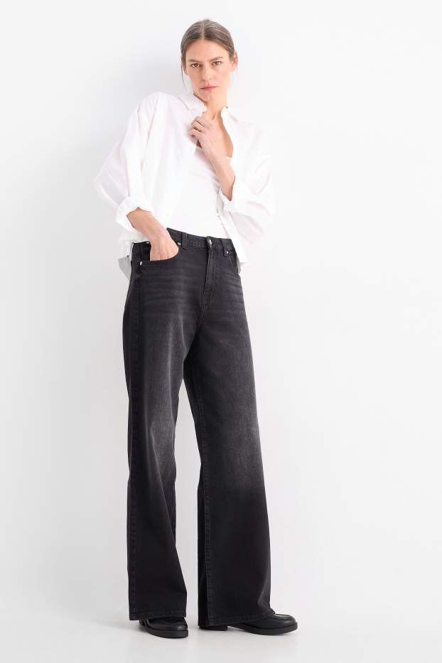 Femmes - Wide leg jean - high waist - jean gris foncé