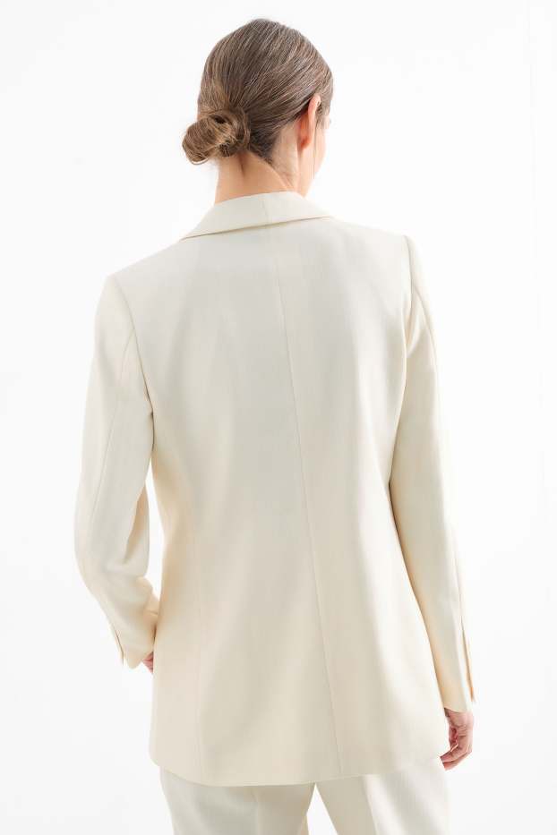 Women - Long blazer - regular fit - textured - cremewhite