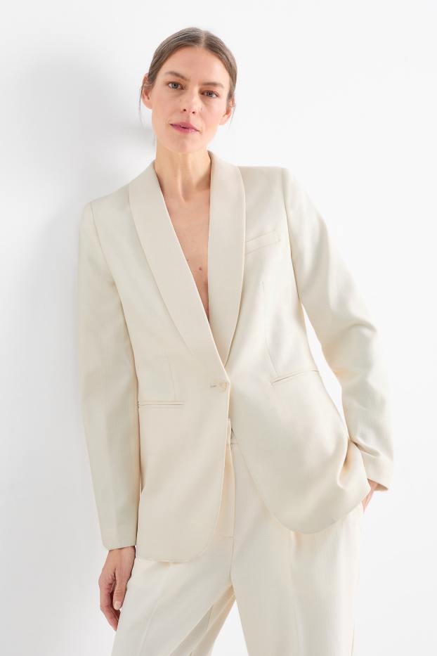 Women - Long blazer - regular fit - textured - cremewhite