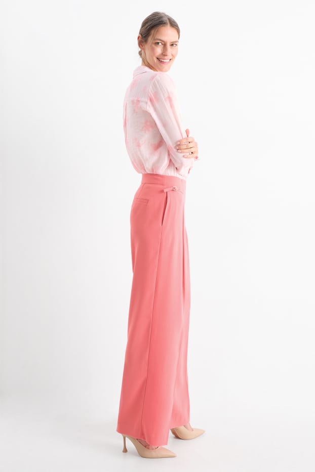 Women - Business trousers - high waist - wide leg - pink