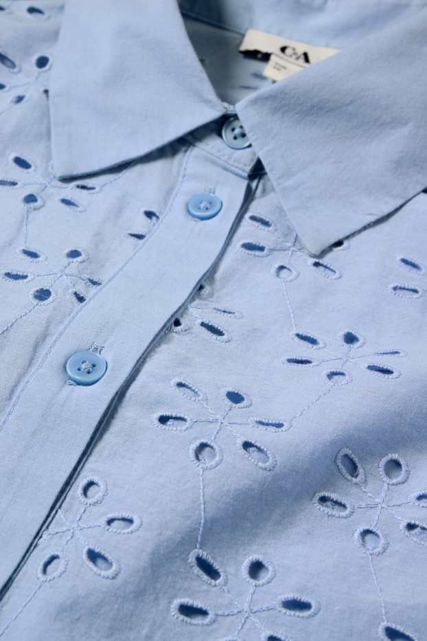 Damen - Bluse - Broderie Anglaise - hellblau