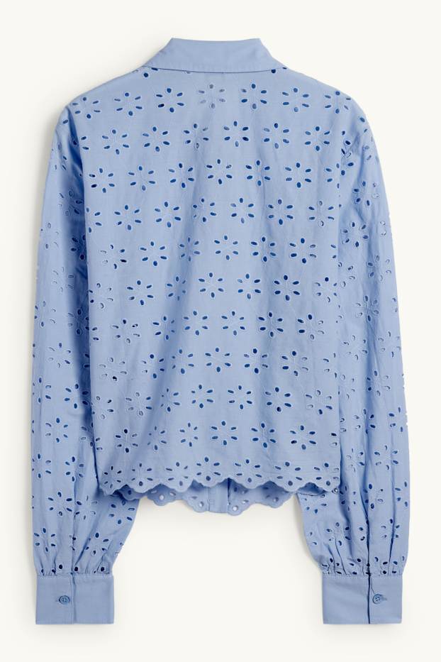 Damen - Bluse - Broderie Anglaise - hellblau