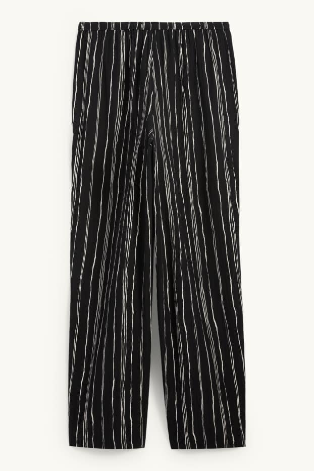 Femmes - Pantalon de toile - high waist - wide fit - à rayures - texturé - noir