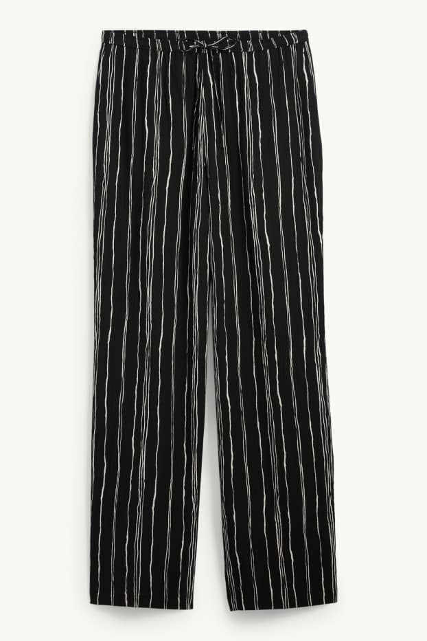 Femmes - Pantalon de toile - high waist - wide fit - à rayures - texturé - noir