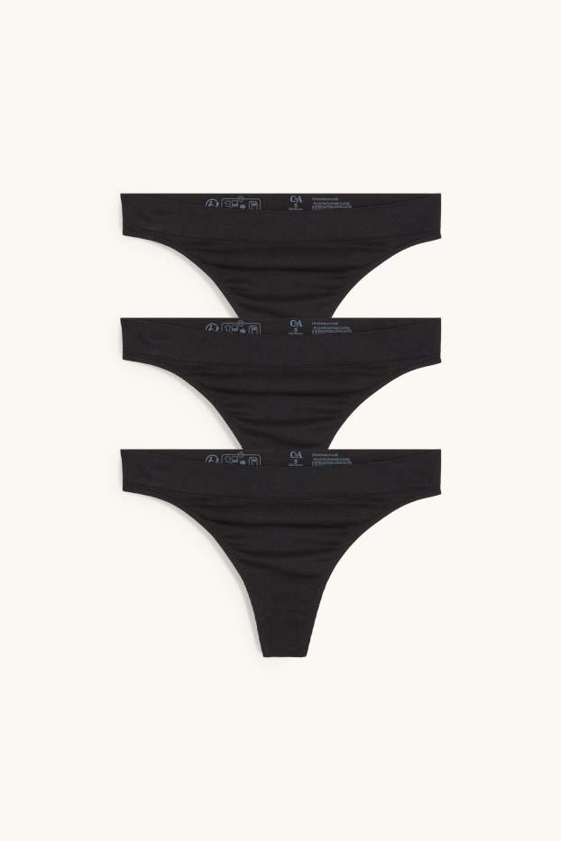 Women - Multipack of 3 - thong - seamless - black