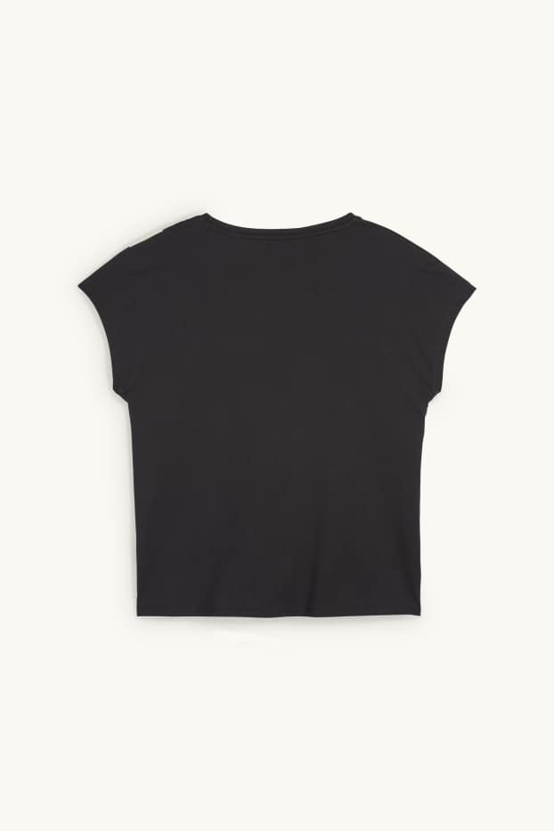 Damen - T-Shirt - geblümt - schwarz / beige