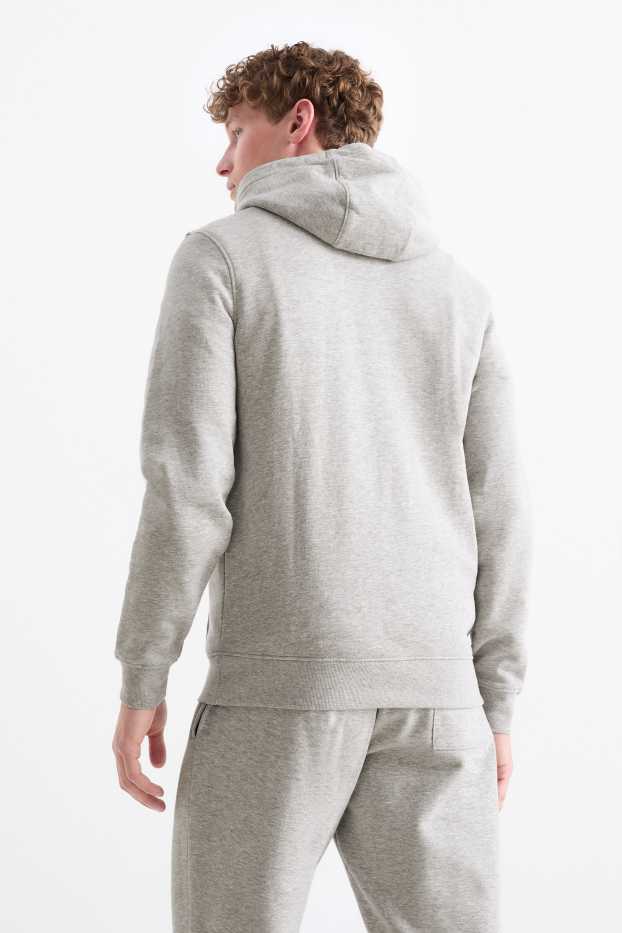 Pánské - Mikina s kapucí - světle šedá-žíhaná