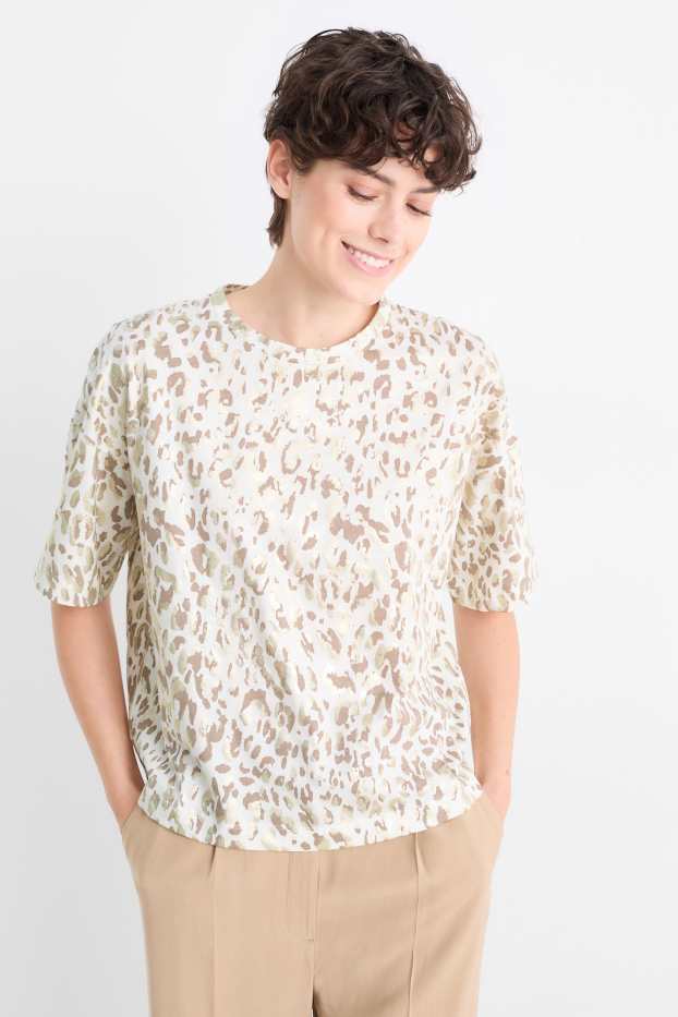 Femmes - T-Shirt - brillante - imprimé léopard - blanc / beige