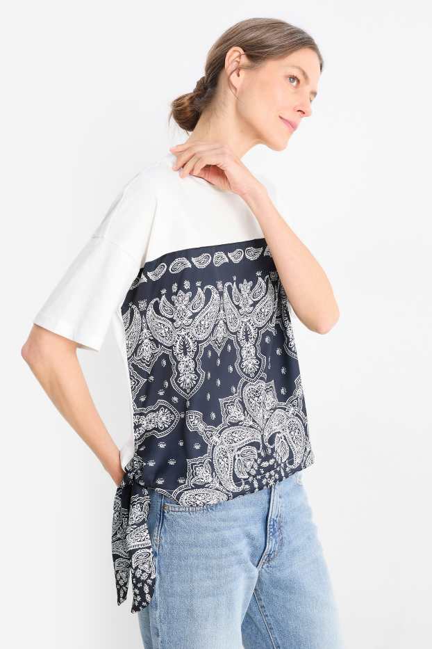 Donna - T-shirt con effetto nodo - blu scuro