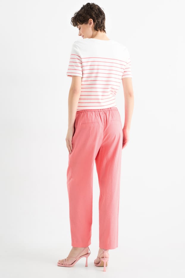 Femei - Pantaloni office - talie înaltă - tapered fit - amestec de in - roz